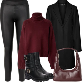 Outfit s Černá Kašmírový Kabát/Vlněný Kabát/Midi Kabát/Frock Kabát/Oversize Kabát/Zimní Kabát Vlněný kabát/Scuba Kabát/Blazerový Kabát/Dlouhý kabát/Dlouhý Kabát VERO MODA "Zimní Outfity"