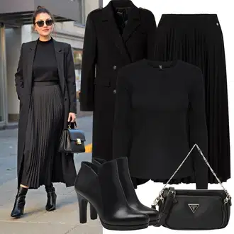 S zakovicama Outfit sa Crna/Bijela Gležnjača na visoku petu/Gležnjača s platformom/Kožna gležnjača/Kožna Jakna/Podstavljena Gležnjača/Čizma na visoku petu Tamaris "Zimske Odjeće"Look: S zakovicama, Jahanje, Hodanje