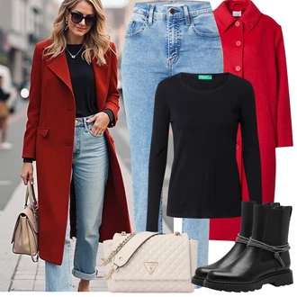 Outfity s "mom" džínami s Černá/Tmavě zelená/Tmavě modrá Jednoduchý top/Pletený top/Pletené tričko/Dlouhá košile/Roláková Košile/Košilový top United Colors of Benetton "Zimní Outfity"