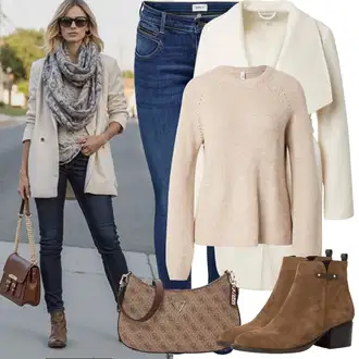 Outfit sa Bež/Bijela/Krem Pleteni Flis Kaput/Pleteni Kaput/Kaput od Kašmira/Vuneni kaput/Lagani Kaput/Kaput od Vunenog Flisa Vila "Zimske Odjeće"