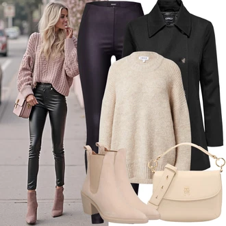 Outfit sa Pink/Smeđa/Bež Chelsea Gležnjača/Čizma na Špic/Kožna Jakna/Kaubojska čizma/ljetna gležnjača/Western Gležnjača About You "Zimske Odjeće"