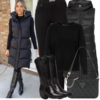 Outfit sa Crna Parka velike veličine/Haljina Veći Broj JdY "Zimske Odjeće"