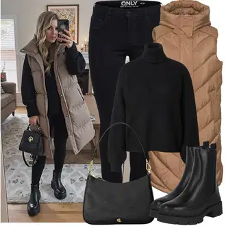 S zakovicama Outfit sa Crna Chelsea Gležnjača/Ravna Gležnjača/Kožna Jakna About You "Zimske Odjeće"Look: S zakovicama, Jahanje, Hodanje, Skating