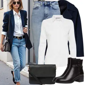 Kombinacije s "mom" trapericama sa Bijela/Krem Bluza Dugih Rukava/Bluza koja se ne pegla/Poslovna Bluza/Bodija Bluze/Bluza s gumbom/Uska Kroj Bluza Fransa "Zimske Odjeće"