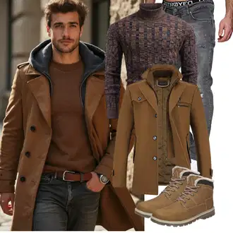 Outfit mit Bordeaux/Braun/Dunkelrot/Dunkelbraun Vintage Pullover/Jacquard Pullover/Kaschmir Pullover/StrickPullover/WinterPullover/WollPullover/RollkragenPullover COOFANDY "Winter Outfits"