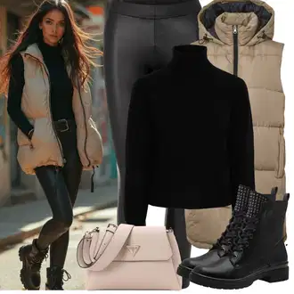 Outfit s Černá/Bílá Vinylový Legín/Kožený legíny/Legíny Kožený Vzhled/Latexové legíny Pieces "Zimní Outfity"