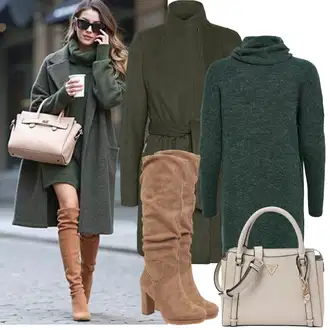 Outfit sa Tirkizna/Tamnozelena/Zeleno Pletena Haljina/Džemper Haljina/Haljina S Visokim Ovratnikom/Zimska Haljina Zimska Pletena Haljina Only "Zimske Odjeće"