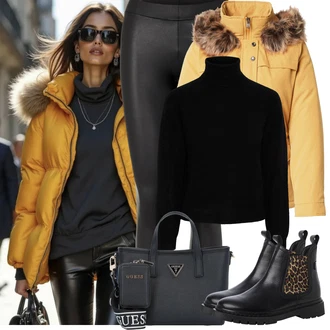 Outfit s Černá/Bílá Vinylový Legín/Kožený legíny/Legíny Kožený Vzhled/Latexové legíny Pieces "Zimní Outfity"