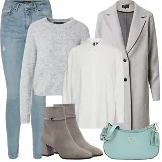 Outfit sa Siva/Svjetlosiva Pleteni Kaput/Vuneni kaput/Pleteni Flis Kaput/Usko Krojena Kaputa/Kaput od Kašmira/Kaput od Vunenog Flisa/Midi Kaput/Sako Kaput/Lagani Kaput Only "Zimske Odjeće"