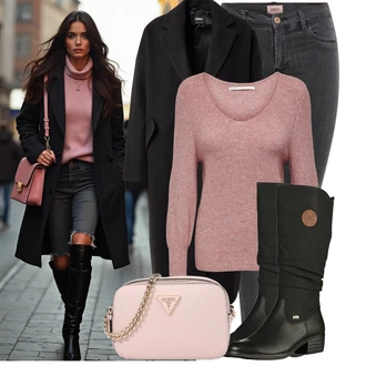 Outfit s Černá Zimní Kozačka/Dlouhá Kozačka/Bota se širokým nohavici/Klasická kozačka/Plochá kozačka nad koleno/Nepromokavá kozačka/Jezdecká Bota Rieker "Zimní look"