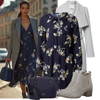 Outfity na zimu s Tmavě modrá Košilové šaty/Halenkové Šaty/Šaty S Kosticí/Šaty S Potiskem/Pouzdrové Šaty S Dlouhým Rukávem/Tunikové šaty About You "Zimní look"