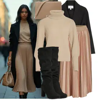Outfity na podzim s Černá Kozačka Na Podpatku/Dlouhá Kozačka/Kozačka nad Kolena/Bota se širokým nohavici/Špičatá Kozačka/Kozačka po Kolena About You "Vánoční outfit"