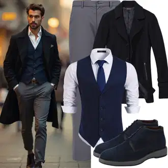 Elegant Outfit mit Dunkelgrau/Khaki/Hellgrau/Grau Chino Hose/Slim Hose/Skinny Hose/Bügelfaltenhose/Stretchhose Only & Sons "Winterlicher Look"Look: Smart Casual, Unisex, Elegant, Casual, Ausgefallene, Moderne, Edel, Fische