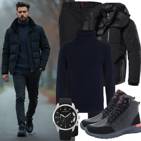 Dunkelblau/Schwarz/Blau KapuzenPullover/WinterPullover/Polo-Pullover/WollPullover/Pullover mit Reißverschluss Petrol Industries kombinieren