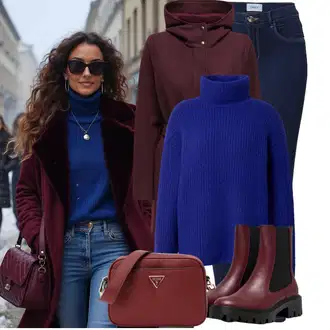 Outfit sa Ljubičasta/Tamnocrvena/Crvena/Vinski Crveno Prijelazni Kaput/Softshell Kaput/Kaput od Flisa/Kaput od Vunenog Flisa/Vuneni kaput/Pleteni Flis Kaput/Scuba Kaput/loden kaput/Kaput s Kapuljačom Only "Zimski look"