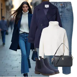 Kombinacije s "mom" trapericama Stil sa Svjetloplava/Plava Mom Jean/Dad Traperice/Girlfriend Traperice/Boyfriend Jeans/Sužene Traperice/High Waist Traperice Noisy may "Elegantan zimski outfit"