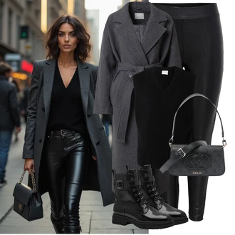 Outfit s Černá Formovaná Legína/Tregíny/Legíny s Podšívkou/Legíny s Vysokým Pasem/Kalhoty z Umělé Kůže/Vinylový Legín/Legíny Kožený Vzhled/Neprůhledný Legíny/Kožený legíny/Latexové legíny/Legíny s Rozparkem Only "Perfektní na zimu"