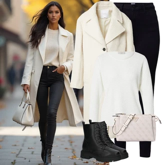Maxi Outfit s Černá/Tmavě modrá Kožená bunda/Motorkářské Džíny/Zimní bunda/High Waist Džínové Kalhoty/Kožené Boty/Termální Džíny Mustang "Perfektní na zimu"