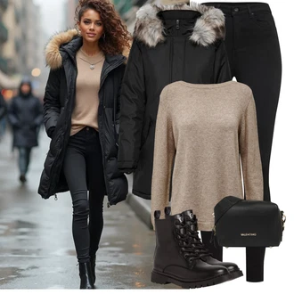 Umělá kožešina Outfit s Černá Nezařazené Only "Zimní look"
