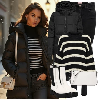 Zima Outfit s Bílá/Béžová/Krémová Klasická Kozačka/Chelsea Boty/Kozačka se zipem/Ovčí Kožešinová Bota/Kotníková Bota s Podšívkou/Motorkářská Bota/Motorkářská bota Nasty Gal "Perfektní na zimu"