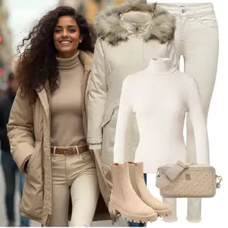 Outfit s Béžová/Khaki/Hnědá Chelsea Boty/Letní kotníková kozačka/Kožená bunda Only "Zimní look"