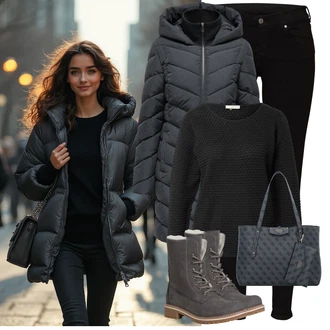 Outfit s Šedá/Tmavě zelená/Hnědá/Tmavě šedá Zimní Kozačka/Šněrovací Kotníková Bota/Zimní kotníková bota/Bojová Bota/Klasická kozačka/Nepromokavá kozačka/Zimní bota/Kotníková Bota s Podšívkou Tamaris "Zimní look"