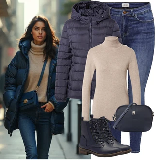 Narozeniny Zima Outfit s Béžová/Khaki/Hnědá Kašmírový Svetr/Svetr z Jemné Pleteniny/Rolák/Vlněný Svetr/Svetr s límečkem SAINT TROPEZ "Outfity na zimu"Look: 60. narozeniny, Křest, Koncert, Chatky, Den matek, Škola, Narozeniny