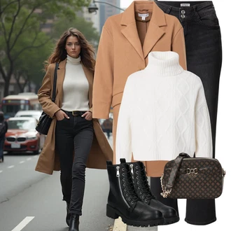 Outfit s Černá/Šedá Mokasín/Mokasín/Lodička s Přezkou/Teniska s dírkovaným vzorem/Chunky Tenisky/Barefoot bota/Tenisky s Bočním Zipem About You "Elegantní zimní outfit"