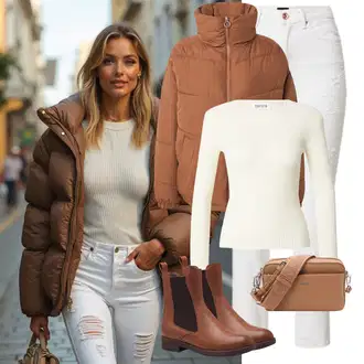 Premium Outfit sa Kaki/Krem/Bijela Hlače rupa hlača/Hlače s Prorezom Only "Zimski look"Look: Rap, Stil, 90-ich, Premium, cool, Običan, Transparentan, klasický