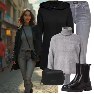 Outfit s Černá Přechodový Kabát/Softshellový Kabát/Kabát s Kapucí/Lodenový kabát/Scuba Kabát Only "Zimní look"