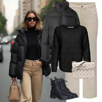 S Pertlanjem Outfit sa Bež/Kaki Girlfriend Traperice/Ženske Traperice 7/8 Dužine/Formalna Košulja/Dad Traperice/Traperice Standardnog Kroja/Mom Jean/Traperice Opuštenog Kroja/Traperice Ravne Nogavice/Skraćene Traperice Only "Outfit za zimu"