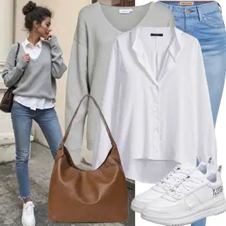Shirt outfits mit Bela/Krem Superge Nizka/Platnena superga/Ozka superga/Usnjene superge/Plato-Sneaker Hugo, Bela/Rjava/Krem/Pastelne barve/Škrlatna Bluzasti Body/Poslovna Bluza/Bluza brez železa/Slim Fit Bluza DeFacto "Baüro Outfit"