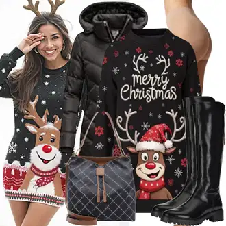 Božične Outfiti mit Črna Ravni škornji čez koleno/Škornj z visokimi petami/Visok Škornj do Kolen/Dolg Škorenj/Škornj čez Koleno/Nagubani Škorenj/Nogavica čevelj SOHO "Božična obleka"