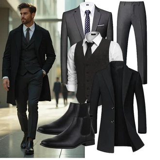 Business Outfits mit Dunkelgrau/Schwarz/Grau COOFANDY, Schwarz/Dunkelgrau ECDAHICC "Business Outfit"