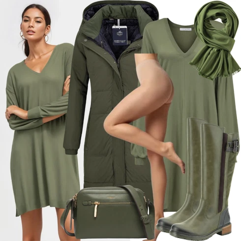 Kombinace Hnědá/Zelená/Khaki/Béžová Svetrové Šaty/Dlouhé pletené šaty/Zimní Pletené Šaty Trendyol