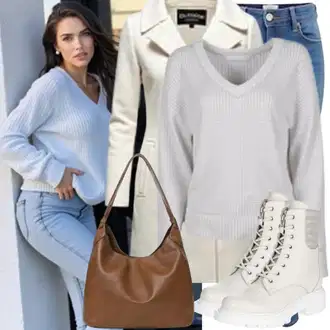 outfit mit Siva/Temno modra/Bela Plašč iz Bukleja/Pleteni Plašč/Potapljaški Jopič/Poletni Plašč/Blazer Plašč/Vojaški Plašč/Volneni Plašč/Prehodni Plašč/Midi Plašč/Ozki Plašč/Lahki Plašč Ba&sh "Eleganten videz za jesen"