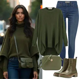 Green Outfits Estetski mit Temno zelena Pulover s kapuco s pol zadrgo/Športni pulover/Usnjena jakna/Fleece pulover Fjallraven "Eleganten videz za prosti čas"Look: Estetski, Unisex, Mehko, Priložnostne, Prevelik, Ulična moda, Delovna oblačila