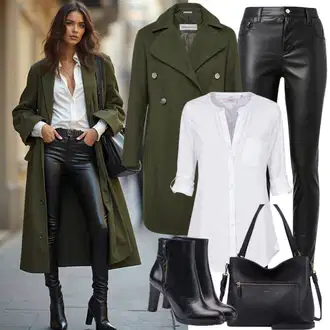 Chic Outfits Poslovna mit Bela/Rjava/Krem/Pastelne barve/Škrlatna Bluzasti Body/Poslovna Bluza/Bluza brez železa/Slim Fit Bluza DeFacto "Eleganten zimski outfit"Look: Modernen, Pisarna, Pametno priložnostno, Stari denar, Poslovna