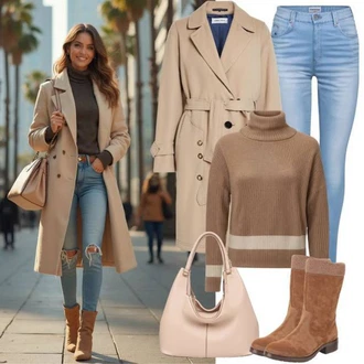 Outfit s Béžová/Hnědá/Khaki Midi Kabát/Dlouhý Kabát/Trenčkot/Dlouhý kabát/Kašmírový Kabát/Lehký Kabát/Přechodový Kabát/Trenčkot river island "Elegantní podzimní outfit"