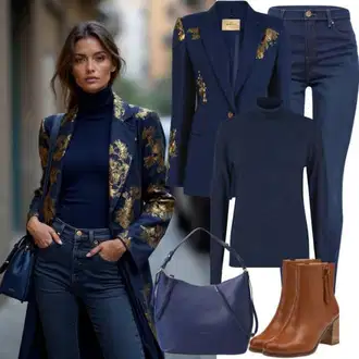 Outfity do kanceláře Pracovní pohovor s Tmavě modrá/Modrá/Hnědá/Fialová italy moda "Elegantní vzhled pro podzim"