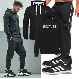 Outfit mit Schwarz Pullover mit Reißverschluss/KapuzenPullover/Hoodie/Sport Sweatshirt/Ausgefallener Hoodie/Strick Hoodie/Sweatjacke !Solid "Freizeit Outfit"