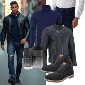 Outfit mit Schwarz/Grau/Dunkelgrau Kunstfaserjacke/Reitjacke/Jacke mit Seitlichem Reißverschluss/Lederjacke/Bikerjacke/KunstLederjacke/Motorradjacke Vance The Leather Company "Freizeit Outfit"