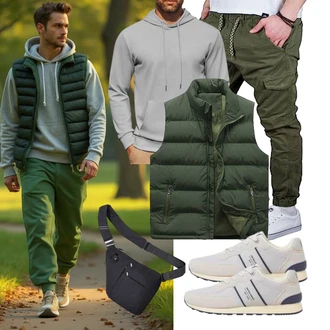 Outfit mit Dunkelgrün Steppweste/Reiseweste/Kurze Weste/Isolationsweste/Daunenweste/Puffer Weste/Outdoorweste Allthemen "Freizeit Outfit"