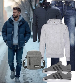 Outfit mit Grau/Hellgrau Partner Hoodie/Sport Sweatshirt/Ausgefallener Hoodie/Sport Hoodie/Hoodie/Unisex Hoodie Fruit Of The Loom "Freizeit Outfit"
