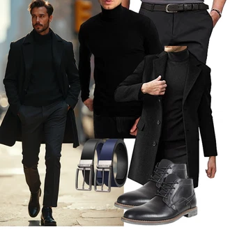 Schick Herbst Outfit mit Schwarz/Grau "Freizeit Outfit"Look: Business, Büro, Französische, Smart Casual, Moderne, Schick, Leger, Stil, Kuschel