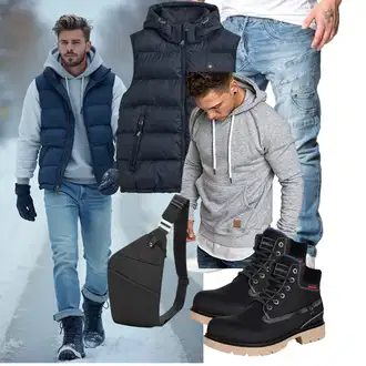 Outfit mit Schwarz SchnürStiefelette/Wattierte Stiefel/Winter Stiefelette/Klassischer Stiefel/Herren Lederschuhe/Gefütterte Stiefelette/Sicherheitsschuh/Wasserfester Schuh/Wasserdichter Stiefel Gaatpot "Freizeit Outfit"