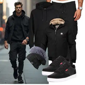 Outfit mit Schwarz/Khaki/Dunkelblau/Dunkelgrün CargoHose/Cargo-JoggingHose/Capri/Cargo Short TARAINYA "Freizeit Outfit"