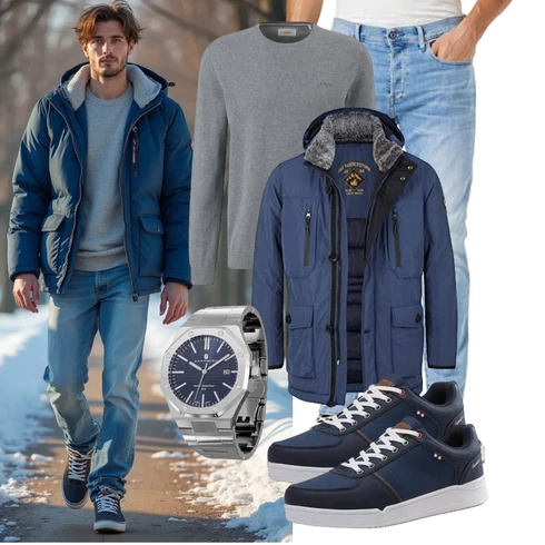 Dunkelblau/Blau/Hellblau Outdoorjacke/Trachtenstrickjacke/2in1 Jacke/Trekkingjacke/Außergewöhnliche Jacke/Winter Parka/Winterjacke/Wachsjacke Jan Vanderstorm kombinieren