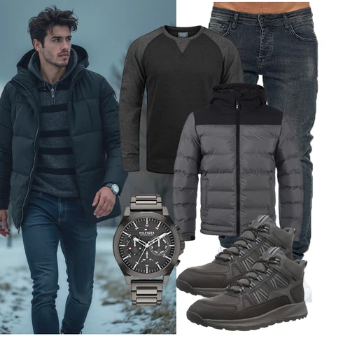 Jeans Grau/Schwarz Windbreaker Jacke Indicode kombinieren