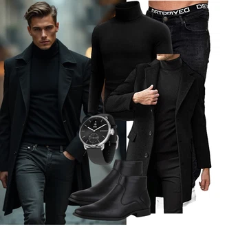 Schick Herbst Outfit mit Schwarz/Grau "Freizeit Outfit"Look: Business, Büro, Französische, Smart Casual, Moderne, Schick, Leger, Stil, Kuschel